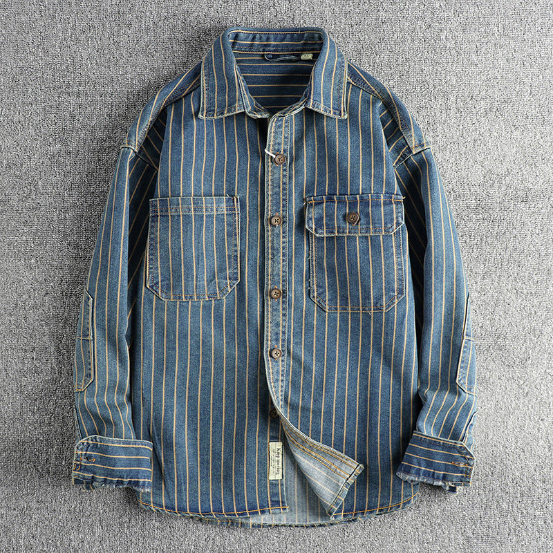 Retro Striped Denim Shirt Jacket