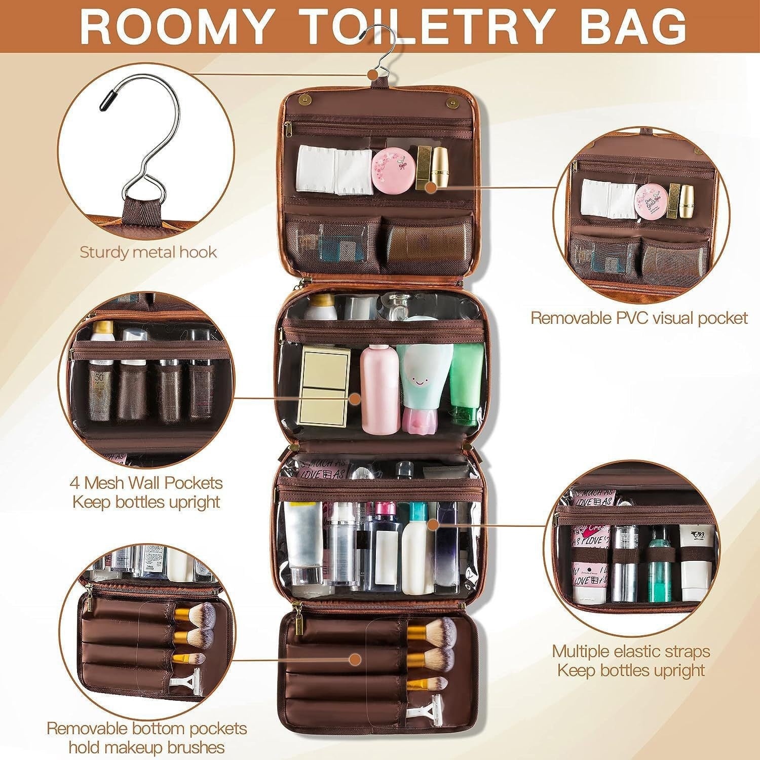 Multifunctional Travel Toiletry Bag with Zipper Closure