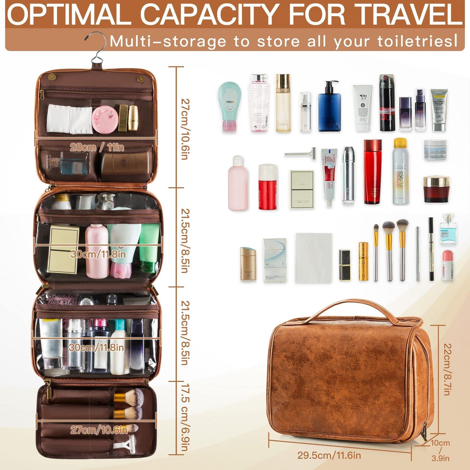 Multifunctional Travel Toiletry Bag with Zipper Closure