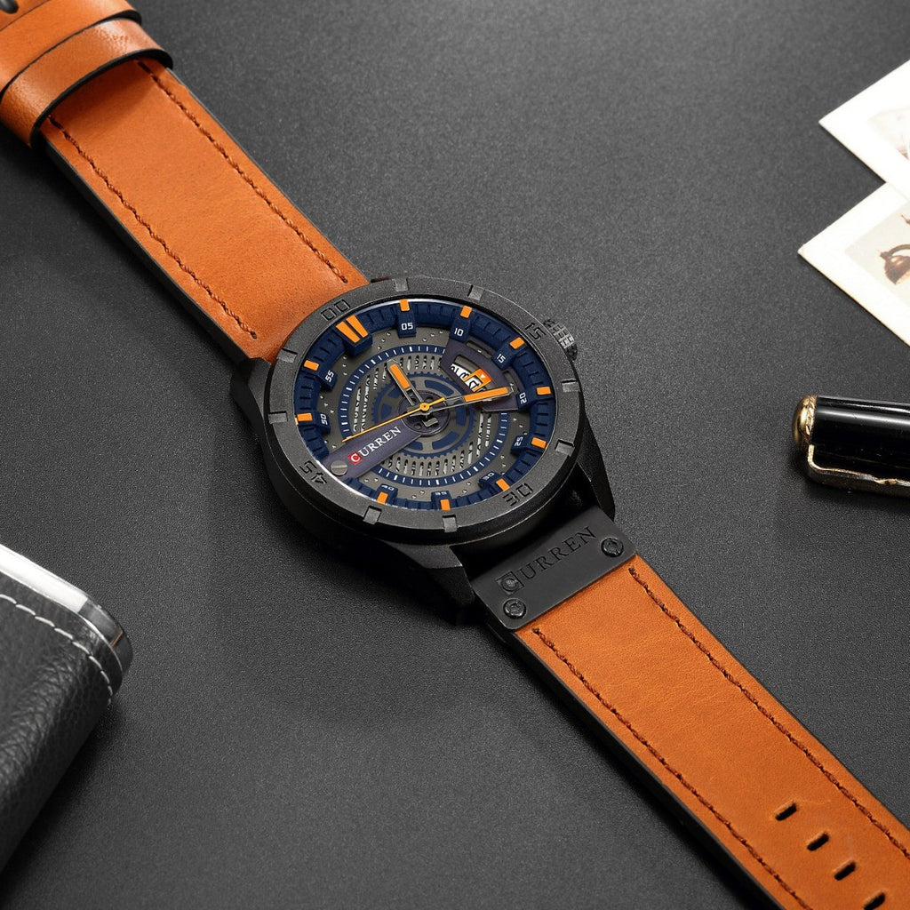 Curren Mens Calendar Leather Strap Watch