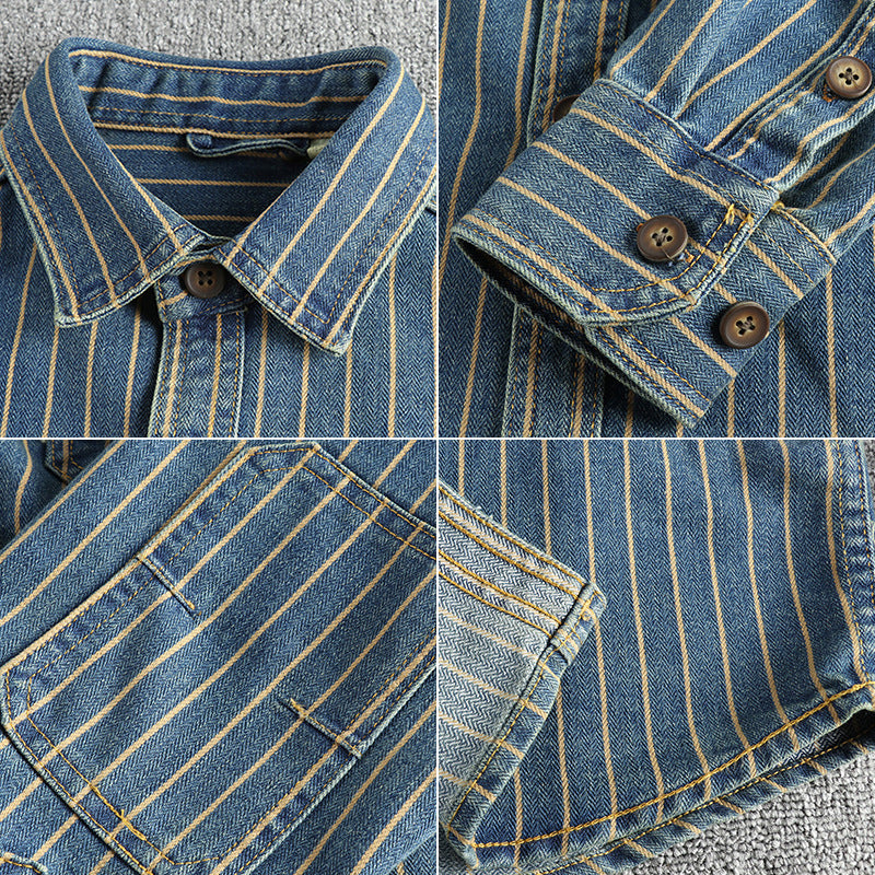 Retro Striped Denim Shirt Jacket