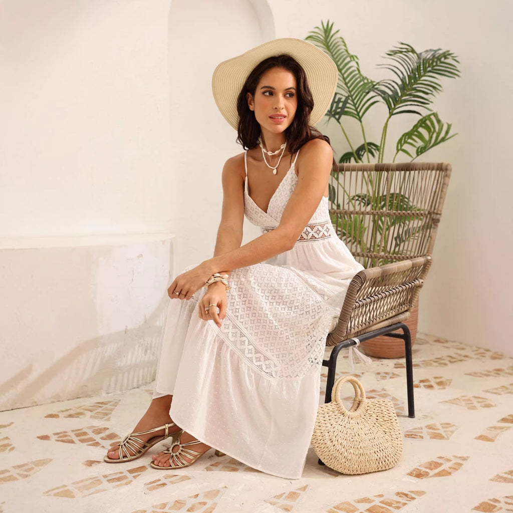 Bohemian Lace Trim Cotton Slip Dress