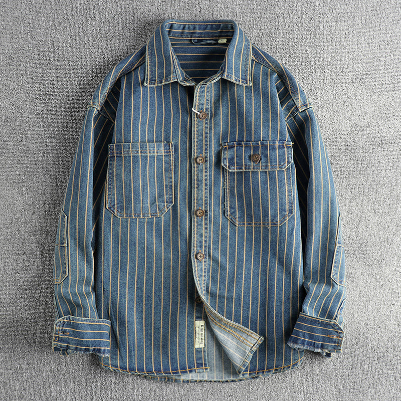 Retro Striped Denim Shirt Jacket