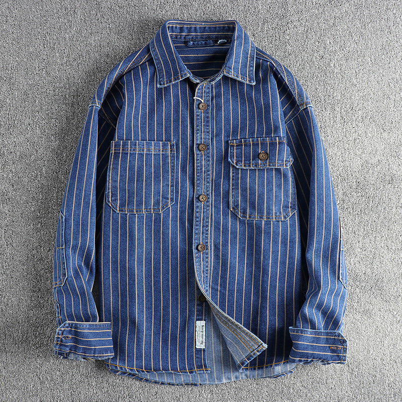 Retro Striped Denim Shirt Jacket