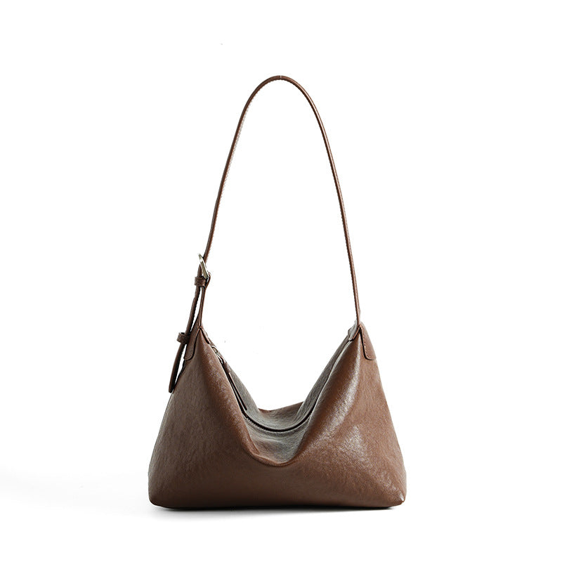 Vintage First Layer Vegetable Tanned Cowhide Casual Shoulder Underarm Bag Large Capacity Classic Leather Crossbody Hobo Bag